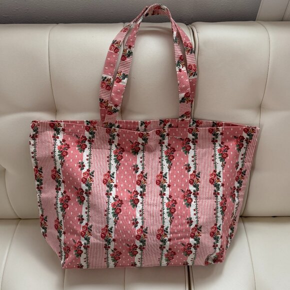 Sézane limited edition English roses pink cottagecore floral striped tote NWOT - Picture 2 of 5